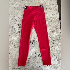 Zyia Active Red High-Rise Leggings Logo Waistband Size Small